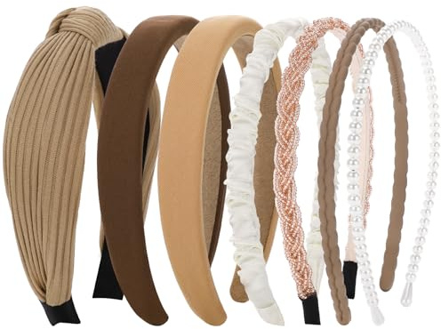 7 Haarreifen Für Damen, Geflochten Haarband, Rutschfest, Mehrfarbig
