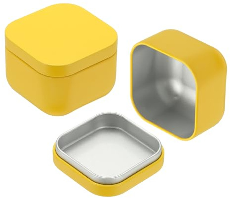 Uxcell 2 latas cuadradas con tapas, 2.2 x 2.2 x 1.7 latas pequeñas de metal para almacenamiento de té de hojas sueltas para almacenar galletas, dulces, café, té, especias, regalos, velas