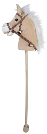 Engelhart Caballo de peluche beige – Hobby Horse – Caballo de peluche con sonido y ruedas – 95 cm Caballo de bastón para niños para jugar y montar a caballo