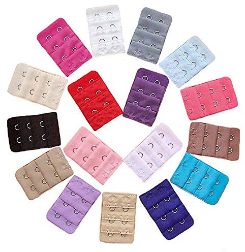 Boolavard 12 pcs Assorted Colors Women 2-Hook 3 Rows Spacing Bra Extender Strap
