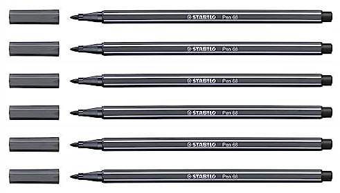 STABILO EASYcolors 6ÂFilzstifte, Zeichnung Pen 68Âpte Keilspitze Durchschnitt 1Âmm grau sehr dunkel