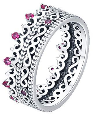 TIZIKJ 925 Sterling Silber Prinzessin Kronenring für Frauen Mädchen in der Verlobungs-Hochzeit,USSIZE8