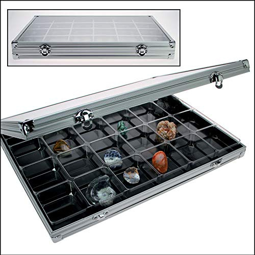 Safe 5876 Vitrine de Collection en Aluminium pour minéraux avec Couvercle Transparent | 395 x 295 x 45 mm | Hauteur utile env. 45 mm