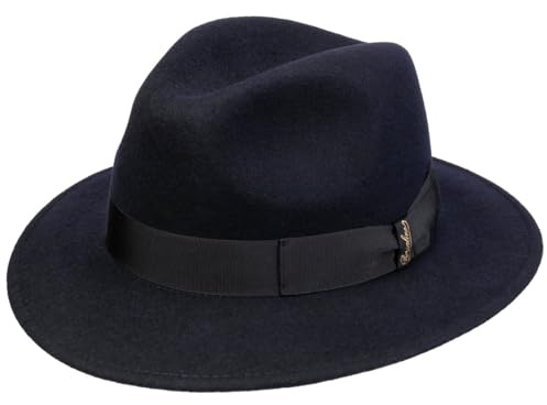 Borsalino Sombrero de Lana Piemonte Traveller Mujer/Hombre - Made in Italy Fieltro con Banda grosgain, Grosgrain Invierno otoño/Invierno - 58 cm Azul Oscuro