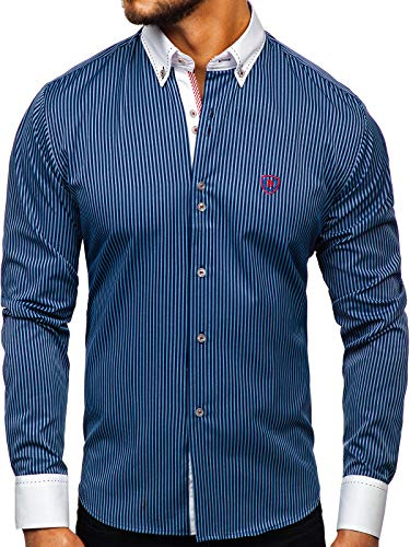 BOLF Hombre Camisa a Cuadros De Manga Larga Cuello Americano Abotonada Camisa de Algodón versátil Camisa univeral Slim fit Shirt Ocio Outdoor Estilo Casual Mix 2B2