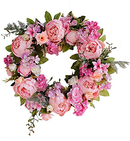 TianBao Artificial Door Wreath with Green Leaves,Four Seasons Front Door Wreath Brightens for Indoor Outdoor,Flowers Floral Door Wreath for Wedding Birthday Living room Decor