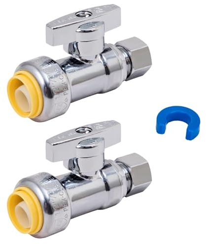 Straight Stop Valve, 2-Pack SUNGATOR Straight Water Shut Off Valve 1/2 x 3/8 Inch Compression, Toilet Water Shutoff, 1/4 Turn, No Lead Brass Push-to-Connect Plumbing Fittings for PEX Pipe, Copper,CPVC