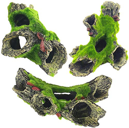 Yueser Aquarium Rock Cave Dekoration, 2 Stücke Harz Dekoration Baumstamm für Kleine Garnele Fisch Verstecken Aquarium Deko (16 X 10 X 7cm)