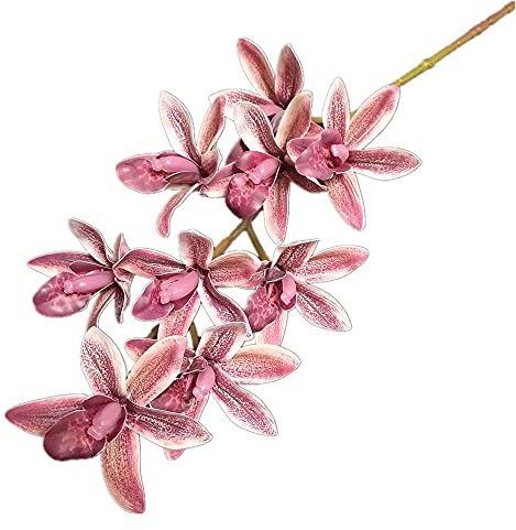 Gladiolus garden 5pcs Artificial Real Touch Cymbidium Orchid Flowers 9 Heads PU Southeast Asia Phalaenopsis Butterfly Orchid (red)