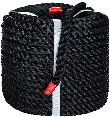 Black Twisted Polyester Arborist Rope (1/2 inch x 100 feet), Strong Tree Climbing Rope Bull Rope for Swing, Sailing, Camping, Pulling, Tree Work
