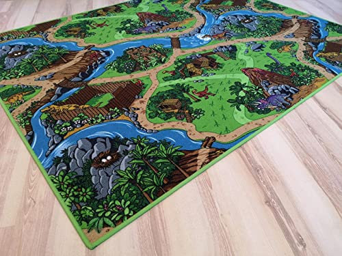 Kinderteppich Dino grün bunt Spielteppich Dinosaurier (200 x 200 cm)