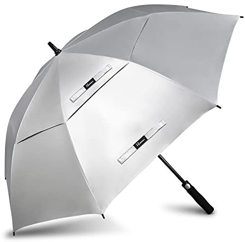 NINEMAX Regenschirm mit UV Schutz XXL, UV Großer Golfschirm Sturmfest, Große Golf Sonnenschirm für Herren Damen 2 Personen (Silber/Schwarz)