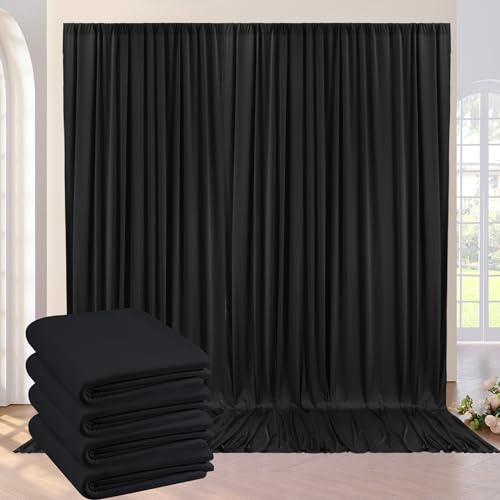 6 x 3 m Negro Cortina de Fondo de Boda, 4 Paneles de 1,5 m × 3 m Anti - Arrugas Suave Seda poliéster Foto telón de Fondo decoración de cumpleaños, Fiesta Nupcial Ducha fotografía