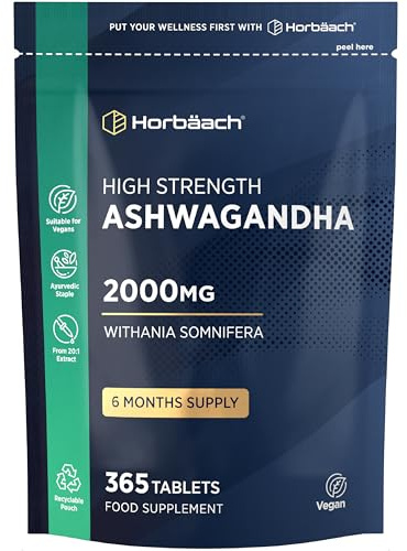 Ashwagandha High Strength 2000mg | 365 Vegan Tablets | Ashwagandha Root | Suitable for Men & Women | by Horbaach
