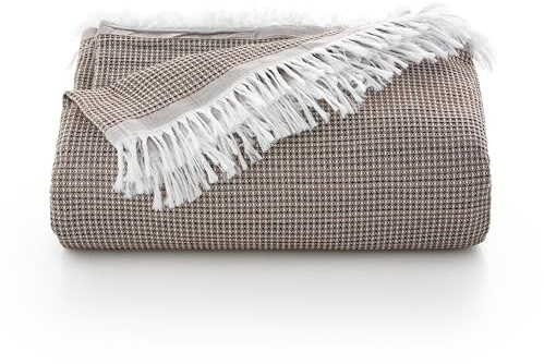 GAMUSI Colcha Multiusos Cama 90/105 cm y Sofa. Plaid Foulard cubrecama Funda Sofa 2 plazas Suave y Transpirable algodón Nido de Abeja - 180x280 cm, Café