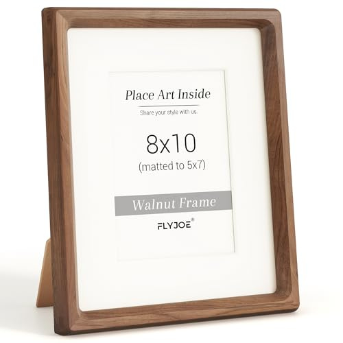 8x10 Picture Frame, USA-Sourced Natural Walnut Wood Photo Frame with Tempered Glass, Handcrafted Rounded Corner 8 x 10 Wooden Frame Matted to 5x7 Photos, Wall or Tabletop Display