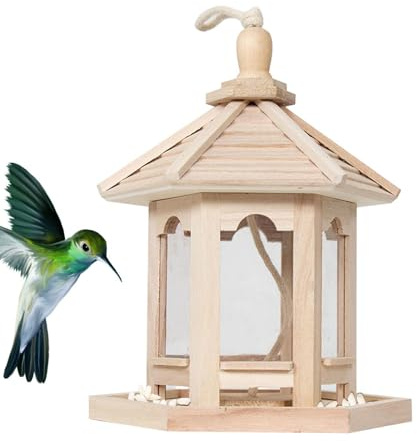 Maison D'oiseau Suspendue D'extérieur | Nourriture en Bois Finch Mangeoire À Oiseaux - Mangeoires À Oiseaux Suspendues Durables pour Mésange, Pic, Mésange, Sittelle 25x20x20 Cm