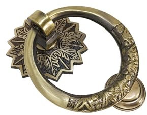 Decorative Golden Brass Door Knocker Victorian Style Brass Door Knocker Door Décor with Antique Finish Heavy Duty Brass Round Maharaja Door Knocker (Carving)