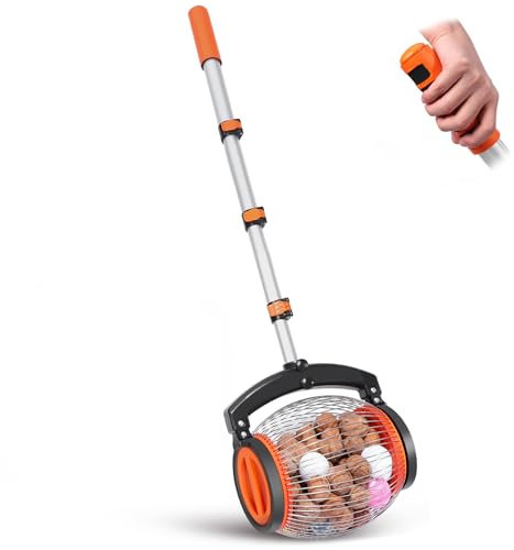 Nut Gatherer, Walnut Picker, Foot-Operated Release, Ball Picker Roller, Side Opening, Effortless Emptying,Suitable for Walnuts, Small Fruits, Peca
