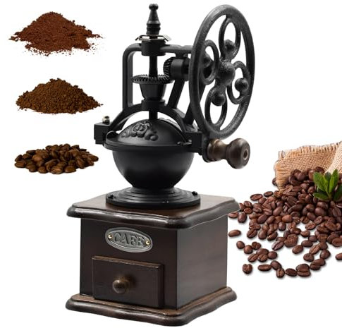 BSDLZCH Manuelle Kaffeemühle, Vintage-Stil hölzerne Kaffeemühle Walze Getreidemühle Handkurbel Kaffeemühlen (Braun)