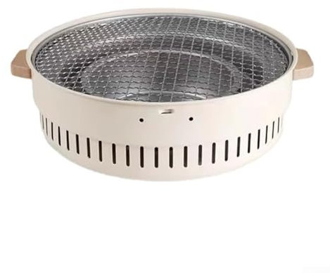 Parrilla de barbacoa sin humo, estufa de leña multifuncional, estufa de carbón para cocinar, camping, vacaciones, verano, mesa, barbacoa pequeña (beige)