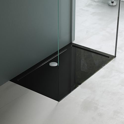 Mai & Mai Plato de Ducha 80x140x4 cm – Acrílico Negro Rectangular, Antideslizante y Resistente, Instalación a Ras de Suelo o Sobresuelo Faro2