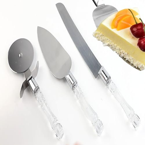 LdawyDE Tortenheber Set 2-teiliges mit Pizzaroller, Edelstahl Tortenmesser Kuchenschaufel, mit Kristallgriffen– Elegantes Set für Hochzeiten, Feiern und Backen – Perfekt für Torten, Kuchen und Pizza