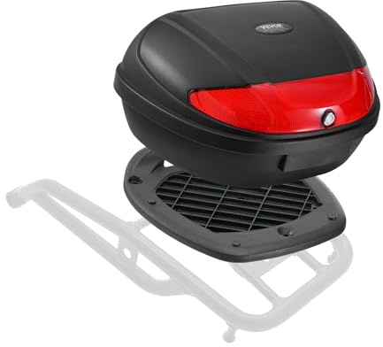VEVOR Motorcycle Top Case, Universal Durable PP Material Motorbike Tail Box with Reflective Panel, 62L Waterproof Detachable Motorcycle Top Box with Multi-Hole Base, Fit for 99% of Motor Frames