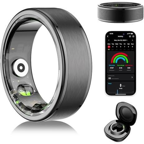 Smart Ring Health Tracker för kvinnor och män – hälsoring med hjärtfrekvens/syremätare/sömnspårare/stegspårare/stressspårare – 5 ATM vattentät fitness tracker ring