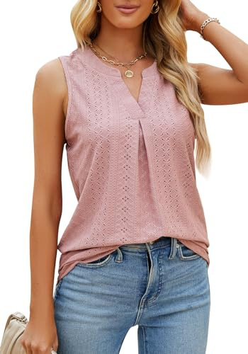 TrendiMax Canottiera da donna, lunga, scollo a V, senza maniche, estiva, casual, a tunica, rosa antico, M