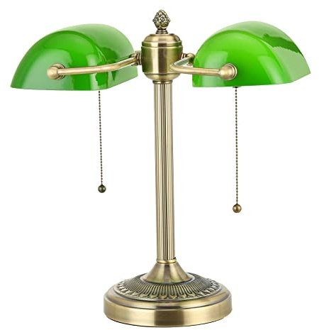 Newrays Green Double Head Glass Bankers Desk Lamp,Plug in