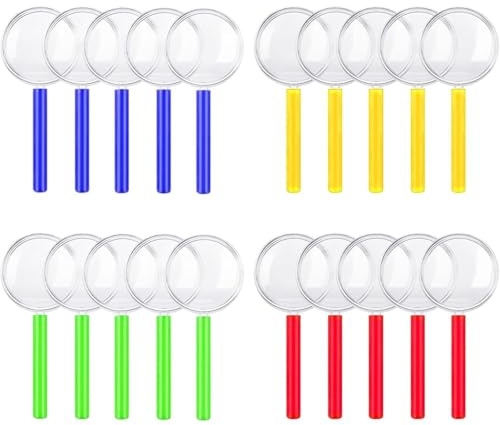 20PCS Magnifying Glass, Portable Mini Magnifying Glasses with Colorful Handle, Handheld Magnifying Glass for Science Class, Outdoor Observation