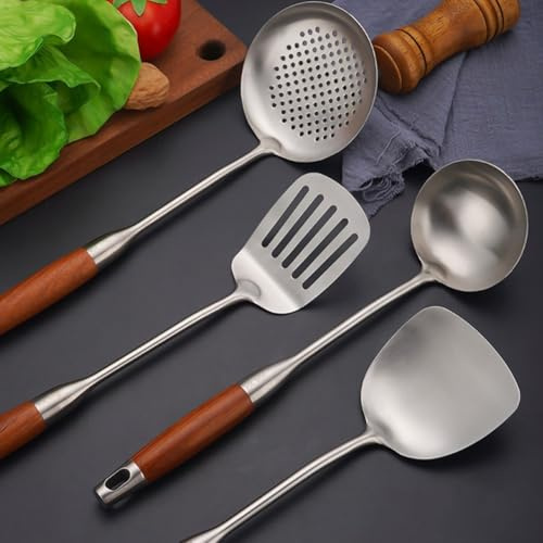 Juego de espátulas de wok para cocina, mango de madera largo, utensilios de cocina, pala, cucharón, cucharón, cucharón, cucharón, cucharón, cuchara con aislamiento térmico, herramientas de cocina