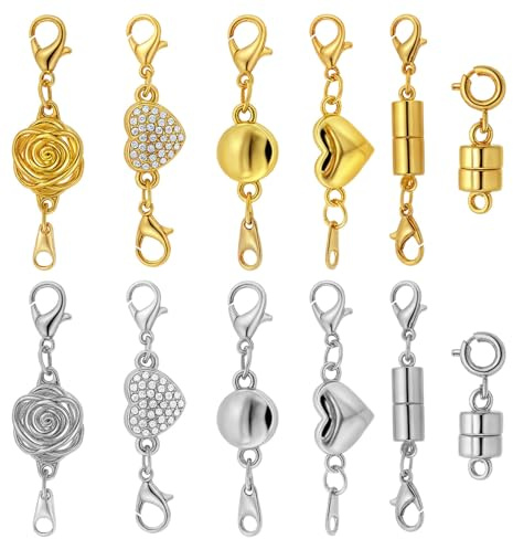 12 Pz Chiusure Magnetiche per Collane, Prolunghe Collane in Lega Oro Argento Cuore Rosa Chiusure Magnetiche Bracciali per la Creazione di Gioielli