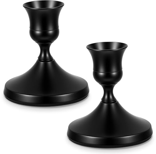 2 Pcs Black Candle Holders, Vintage Metal Taper Candle Holders Candles Stick Holder Decor for Home Wedding Party Anniversary Housewarming Gifts for Women Men(Black)