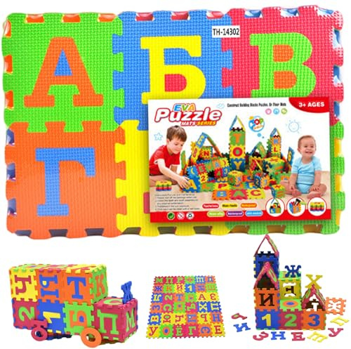 Tappeto puzzle con 36 piastrelle, tappetino per bambini in schiuma EVA 31x31 per pavimento ad incastro, tappetino puzzle in schiuma con alfabeto russo per giochi ed esercizi per neonati e bambini p
