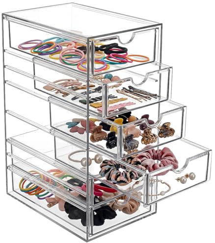 KAGEYMB Caja de Almacenamiento Acrílica Apilable de 6 Niveles Compartimentos con Cajones, Organizador Maquillaje Cajones Transparente, Organizador de Escritorio para Guardar Joyas, Accesorios