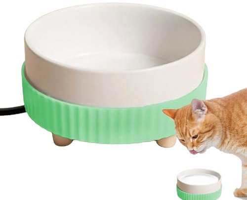 Bebedero calefactable para mascotas, calentador de bebedero con termostato, cuenco de agua de cerámica silencioso, fuente para gatos, cuenco para mascotas, para gatos, perros y cachorros