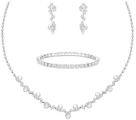 Roheafer Silver Jewellery Set for Women Crystal Necklace Earrings Bracelet