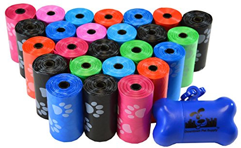 Downtown Pet Supply Poop Bags for Dogs with Dispenser, 500 Count - Leak-Proof Dog Waste Bags and Bone-Shaped Dog Poop Bags Holder for Leash - Rainbow with Paw Prints, 12.5 x 8.5