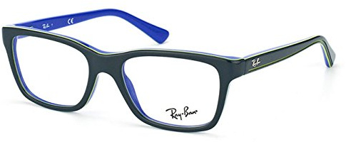 Ray-Ban Junior Kids' RY1536 Square Prescription Eyeglass Frames, Dark Grey On Blue/Demo Lens, 48 mm