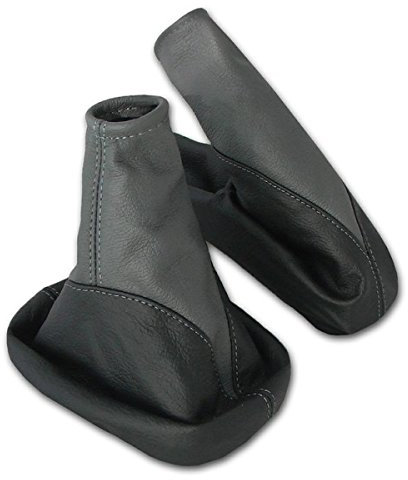 L & P Car Design L&P A104-6 Set Schaltsack Schaltmanschette + Handbremsmanschette 100% Echtleder Leder Schwarz - Grau Ersatzteil für Opel Corsa C