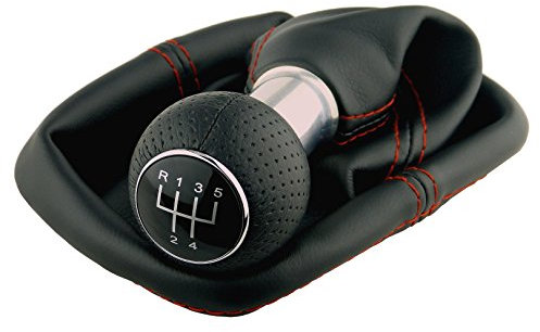 L & P Car Design L&P A0254-8 Schaltsack Schaltmanschette Schwarz Naht Rot Schaltknauf perforiert 5 Gang 12mm kompatibel mit VW Golf 2 II 3 III Polo 6N 35i UVM. GTI Look Plug Play Ersatzteil