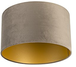 QAZQA Baumwolle Velours Lampenschirm taupe 35I35I20 mit Gold I Messingenem Interieur,