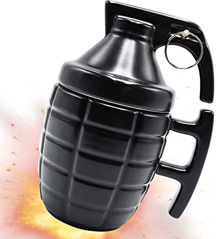 ASEOK Tasse Grenade drôle - Tasse Petit-déjeuner pour Cappuccino, café et thé en céramique - 300 ML - Tasse en Forme de Grenade avec Couvercle - Idée Cadeau Original et Amusant (Noir)