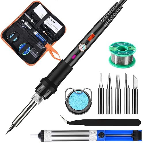 Preciva Ensemble de fer à souder 11 en 1 60 W Température réglable 220 ~ 480 °C, 5 pointes de soudure, kit de fer à souder avec interrupteur marche/arrêt pour entretien électrique, noir