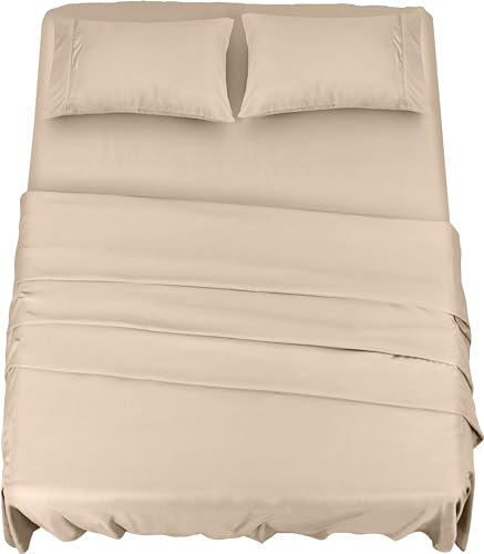 Utopia Bedding Juego de Sabanas 4 Piezas 180x200 - Poliéster Microfibra Cepillada - Oeko-Tex Certificado - Sábana Bajera, Sábana Plana y 2 Fundas de Almohada 50x75 (Cama 180, Beige)