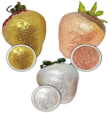 Hologram Edible glitter shimmer /Gold Rosegold Silver / Diamond dust for cake decoration, chocolate paint, strawberries, use on Cake, Cupcake, drinks jelly shot, and any dessert/ 5 Gram Net each jar/set of 3 Colors