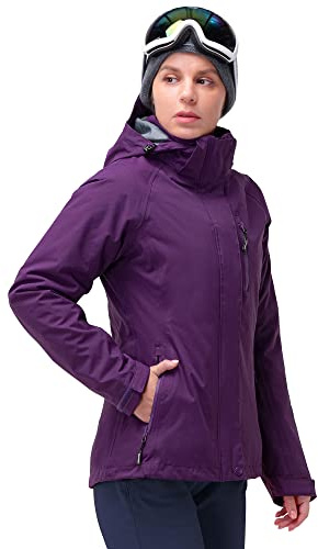 33,000ft Women's Waterproof 3-IN-1 Ski Jacket, Warm Fleece Insulated Winter Snow Coat Windproof Rain Jackets Parka Hooded for Traveling Climbing Hiking