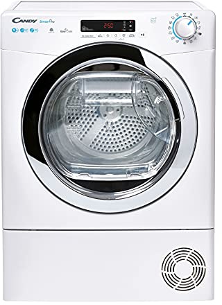 Candy Smart Pro CSOEH9A2DCE Freestanding Heat Pump Tumble Dryer, Sensor Dry, Max energy saving, 9 kg Load, WIFI Connectivity, White with Chrome door